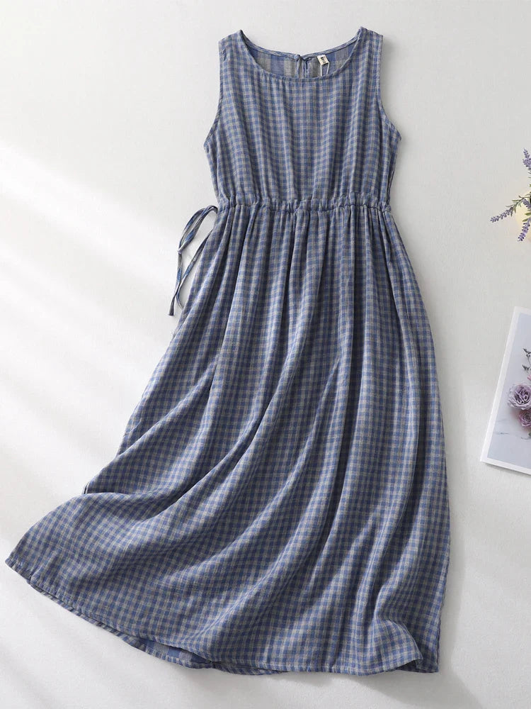 Blue and white checkered dress on a white background