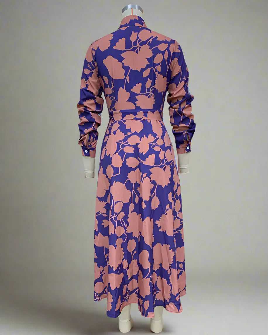 Belted Floral Shirt Dress Mid-Length Button-Down Dress