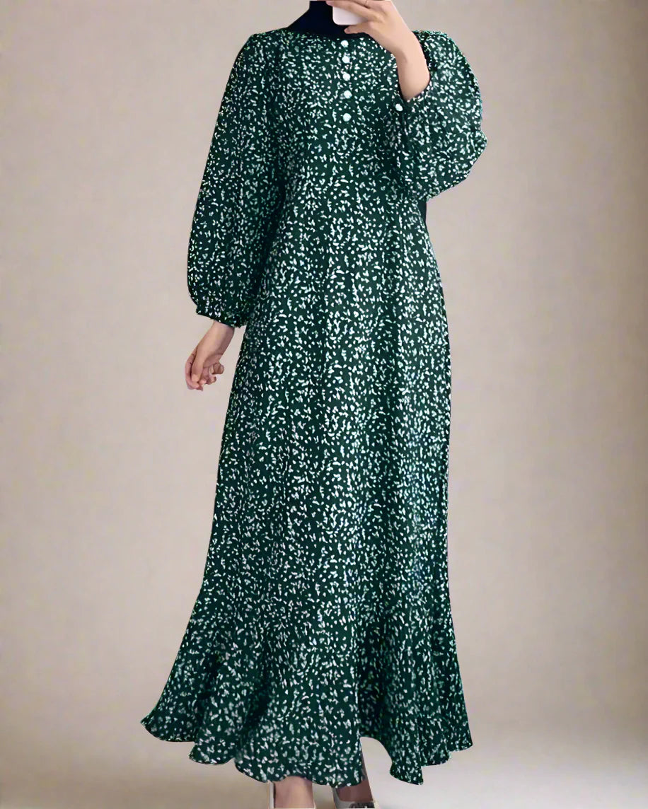 Printed Maxi Dress with Effortless Vintage Ruffle Detail