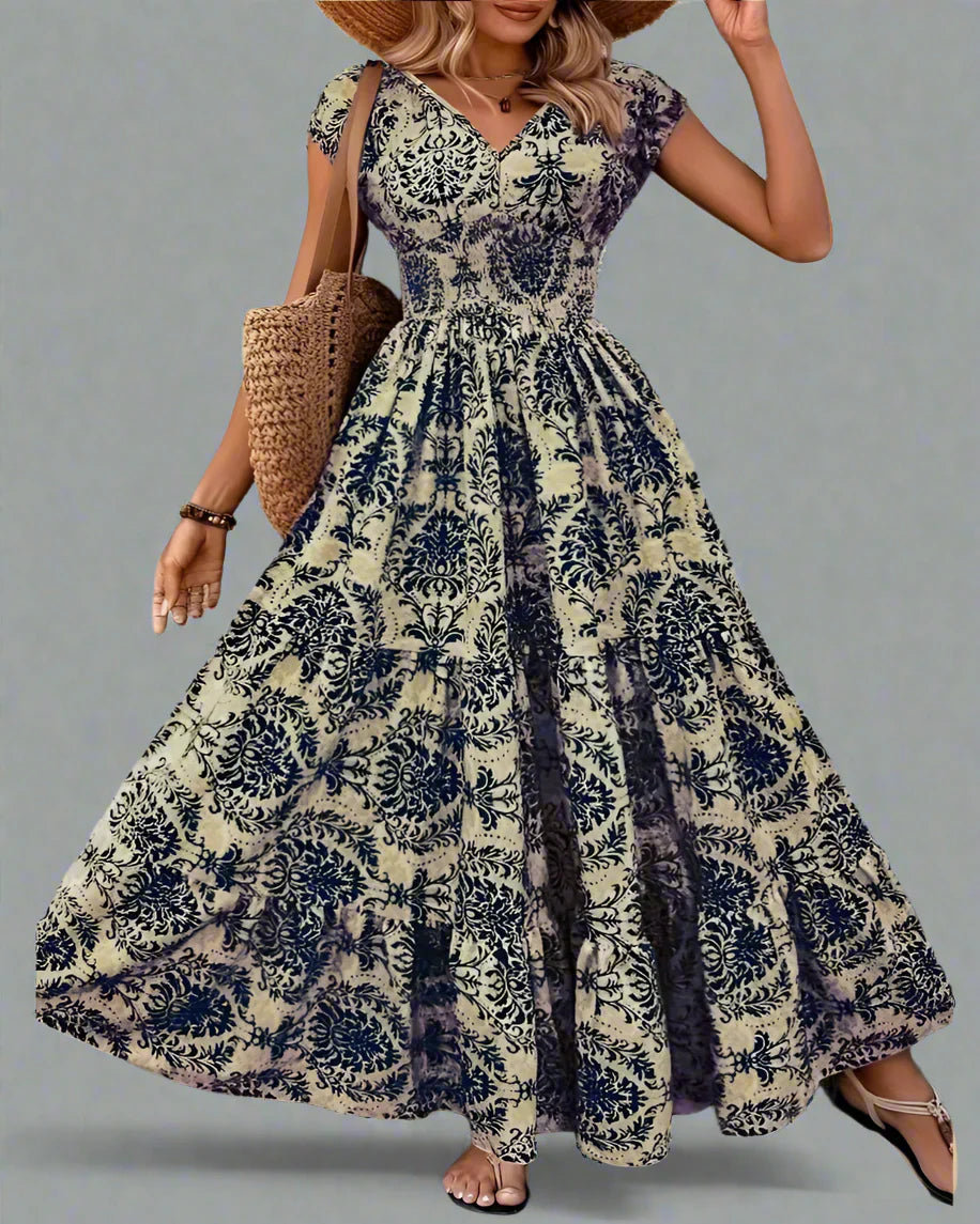 Plus Size Boho Floral Maxi Dress with Ruffled Skirt