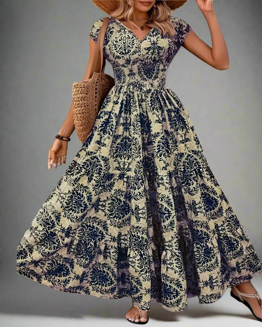 Plus Size Boho Floral Maxi Dress with Ruffled Skirt