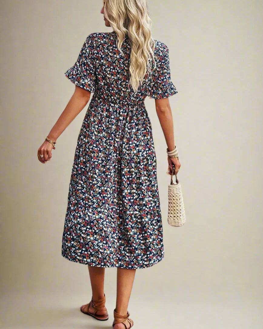Boho Floral V-Neck Dress Casual Floral Knee-Length Outfit