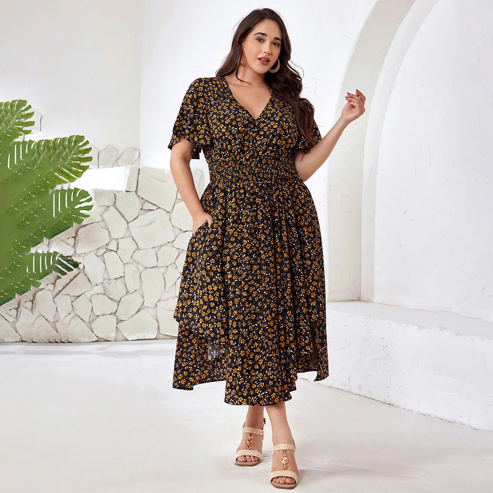 Floral Smocked Waist Midi Dress
