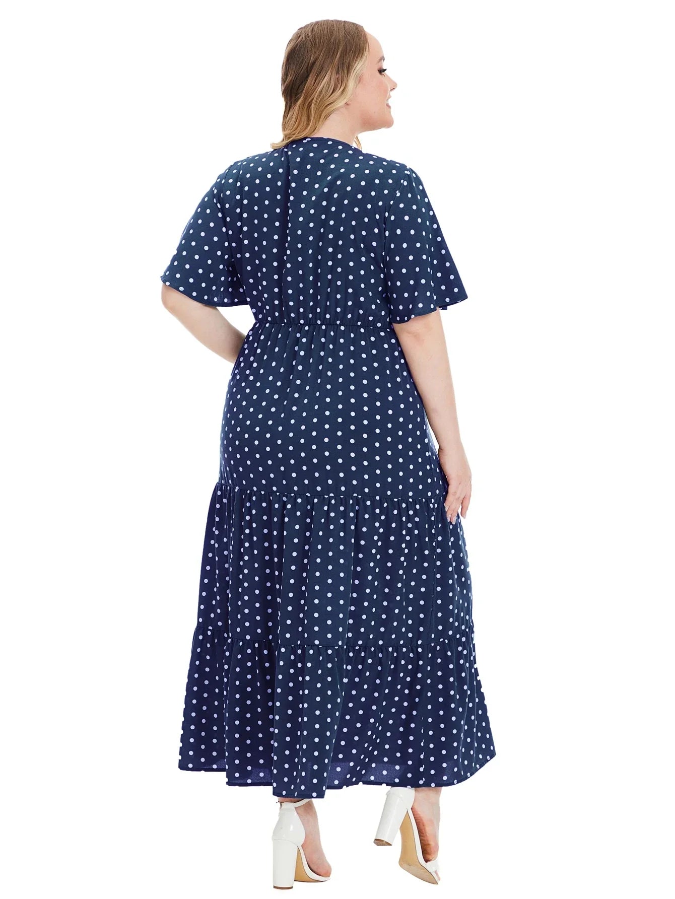 Plus Size Polka Dot V-Neck Boho Maxi Dress