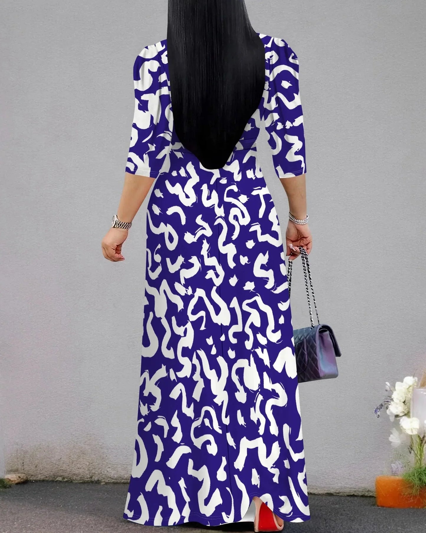 Flatter Every Curve Plus Size V-Neck Maxi Dress with Belt