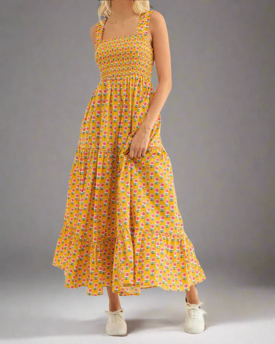Women’s Floral Tank Dress – Backless with Pockets