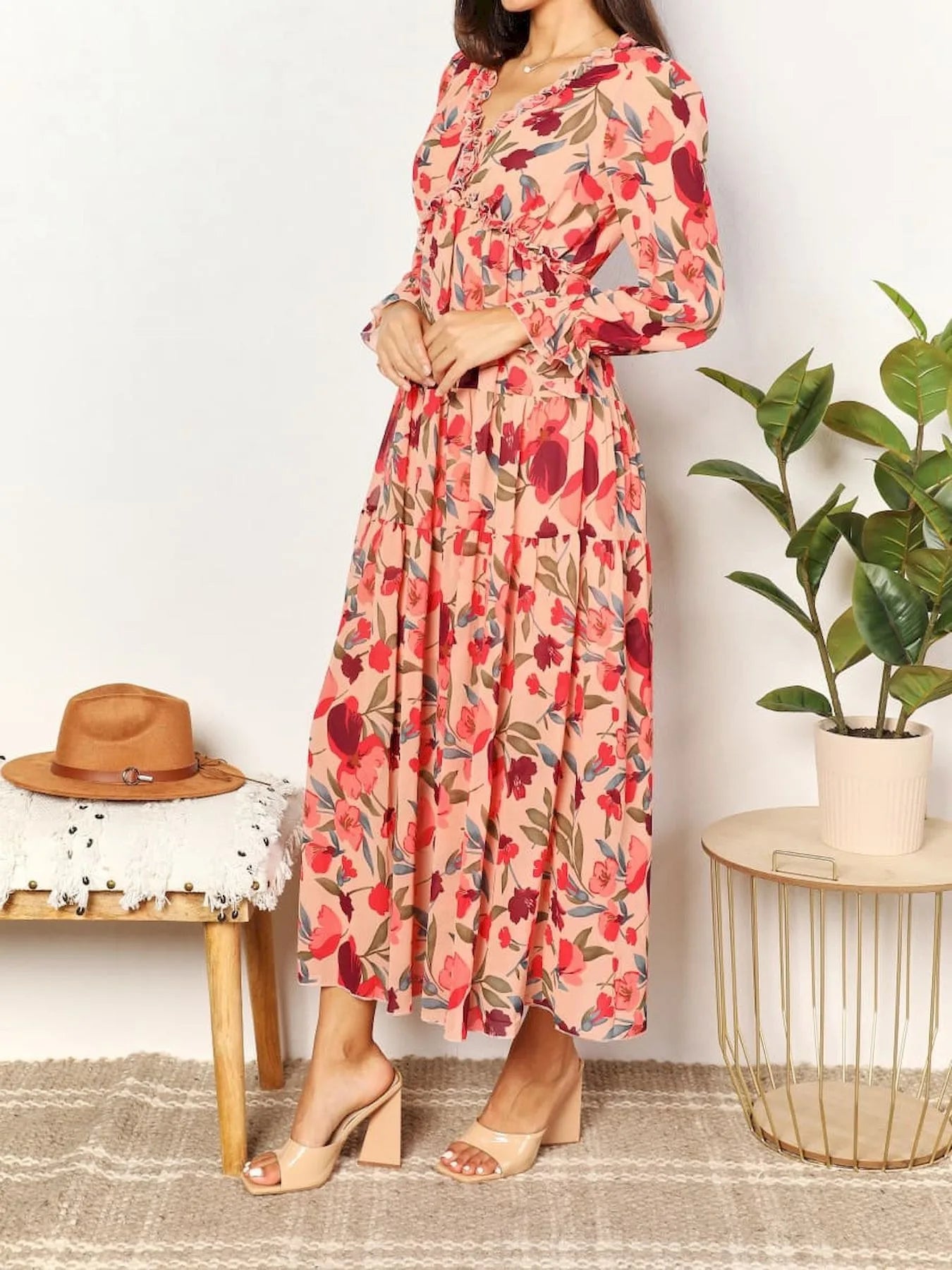 Bohemian Knot-Front Tiered Maxi Dress