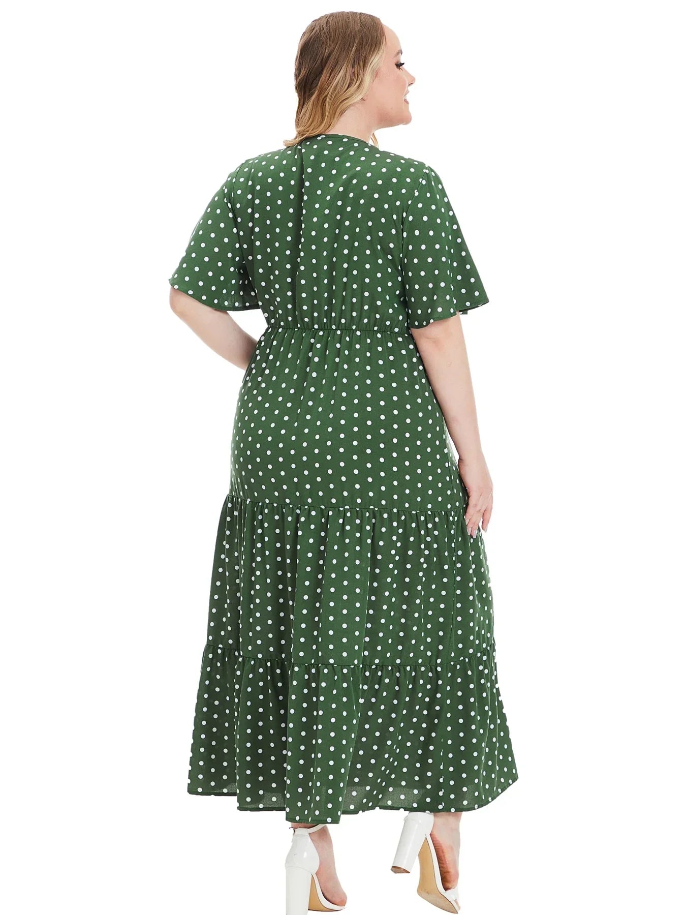 Plus Size Polka Dot V-Neck Boho Maxi Dress