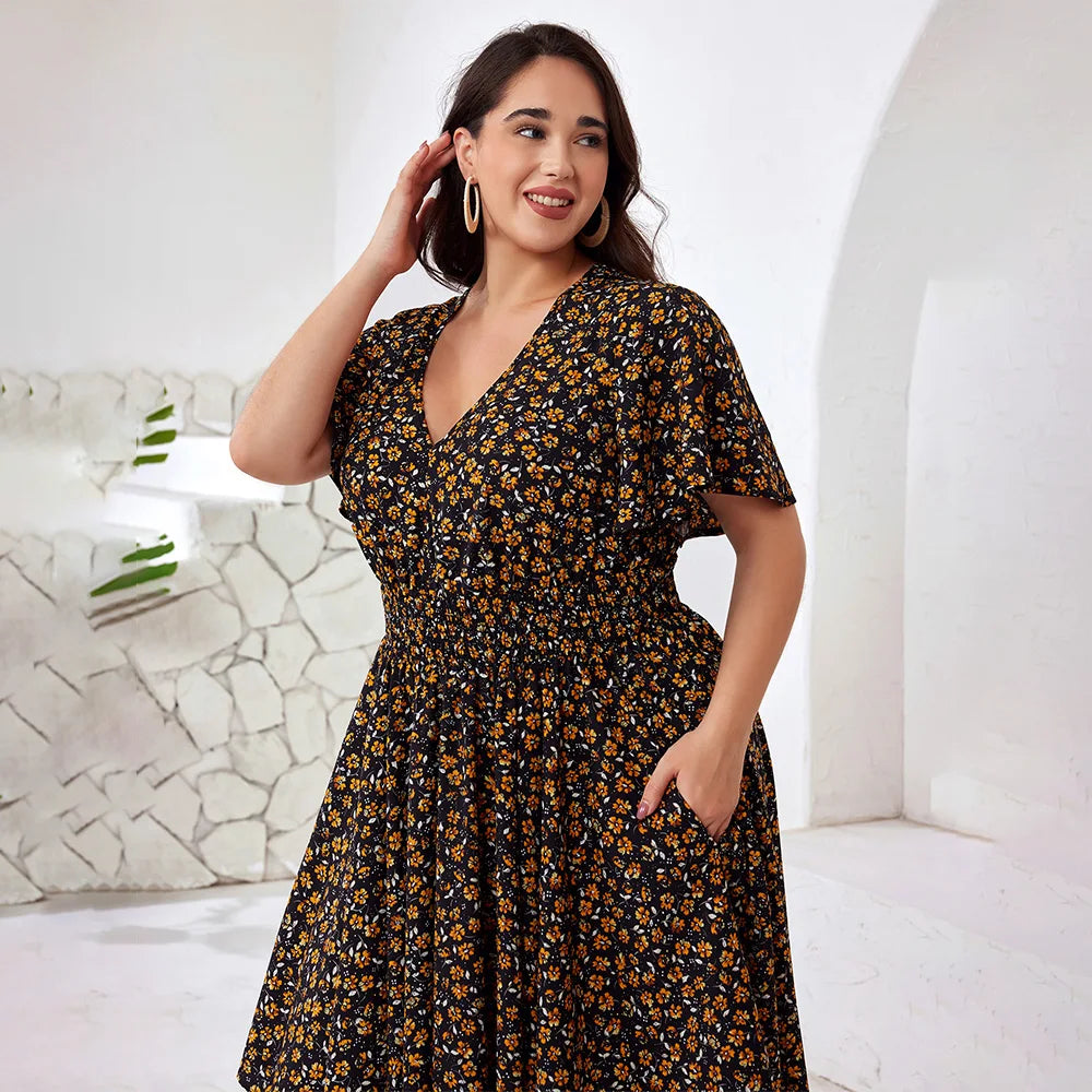 Floral Smocked Waist Midi Dress