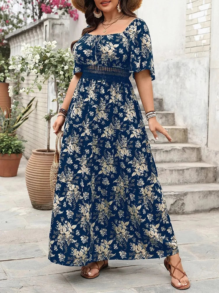 Flowy Butterfly Sleeve Tiered Maxi Dress