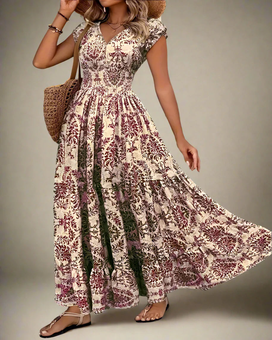 Plus Size Boho Floral Maxi Dress with Ruffled Skirt