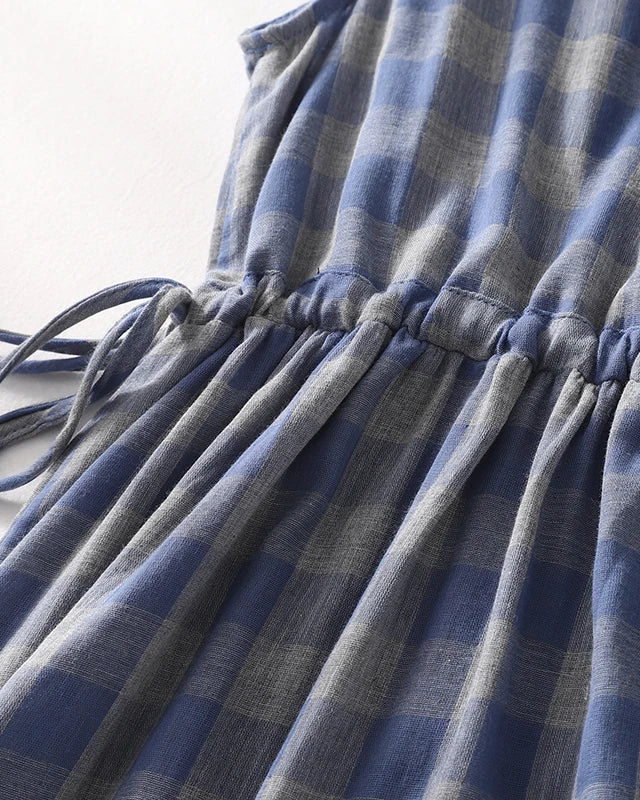 Sleeveless Midi Dress Drawstring A-Line Dress with Pockets