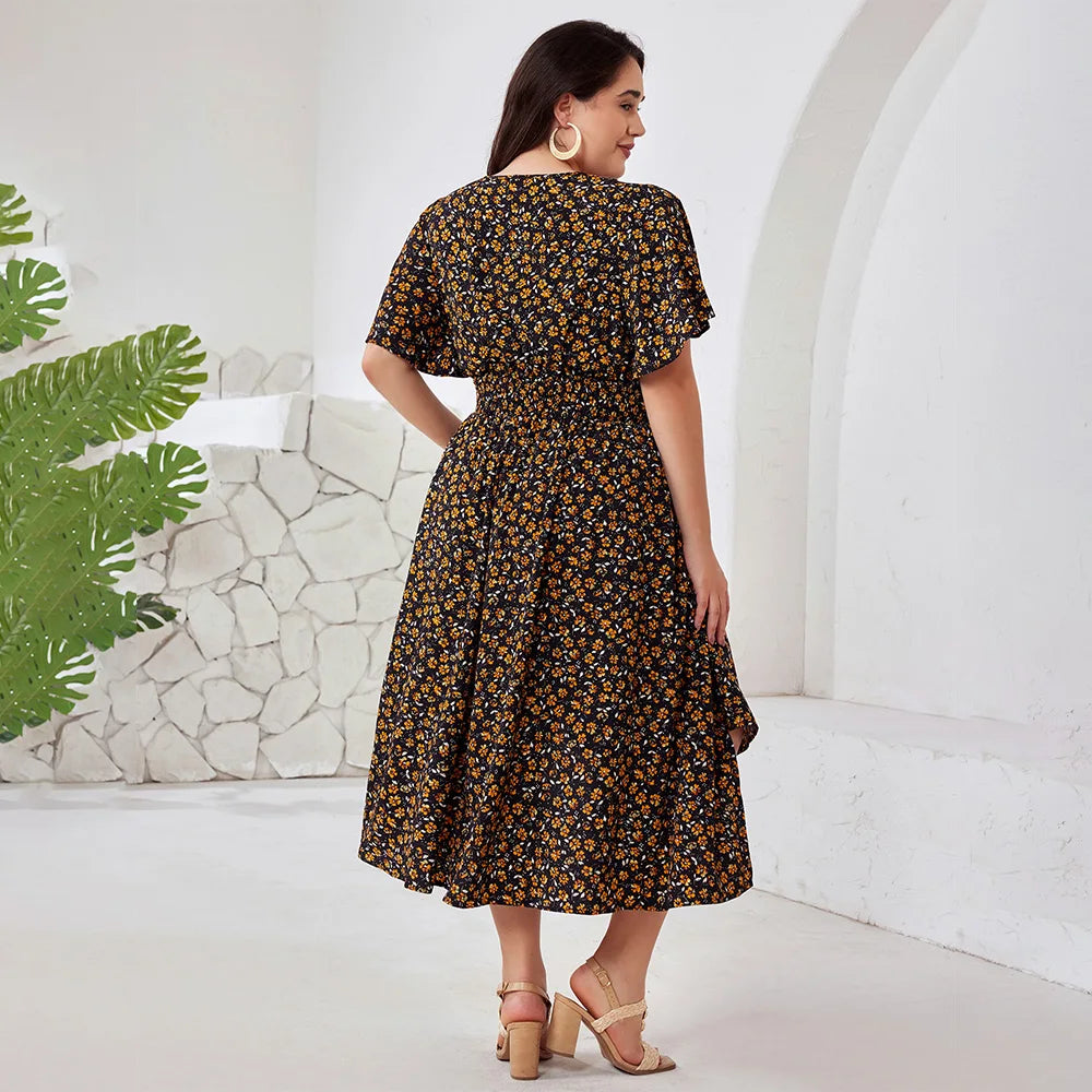 Floral Smocked Waist Midi Dress