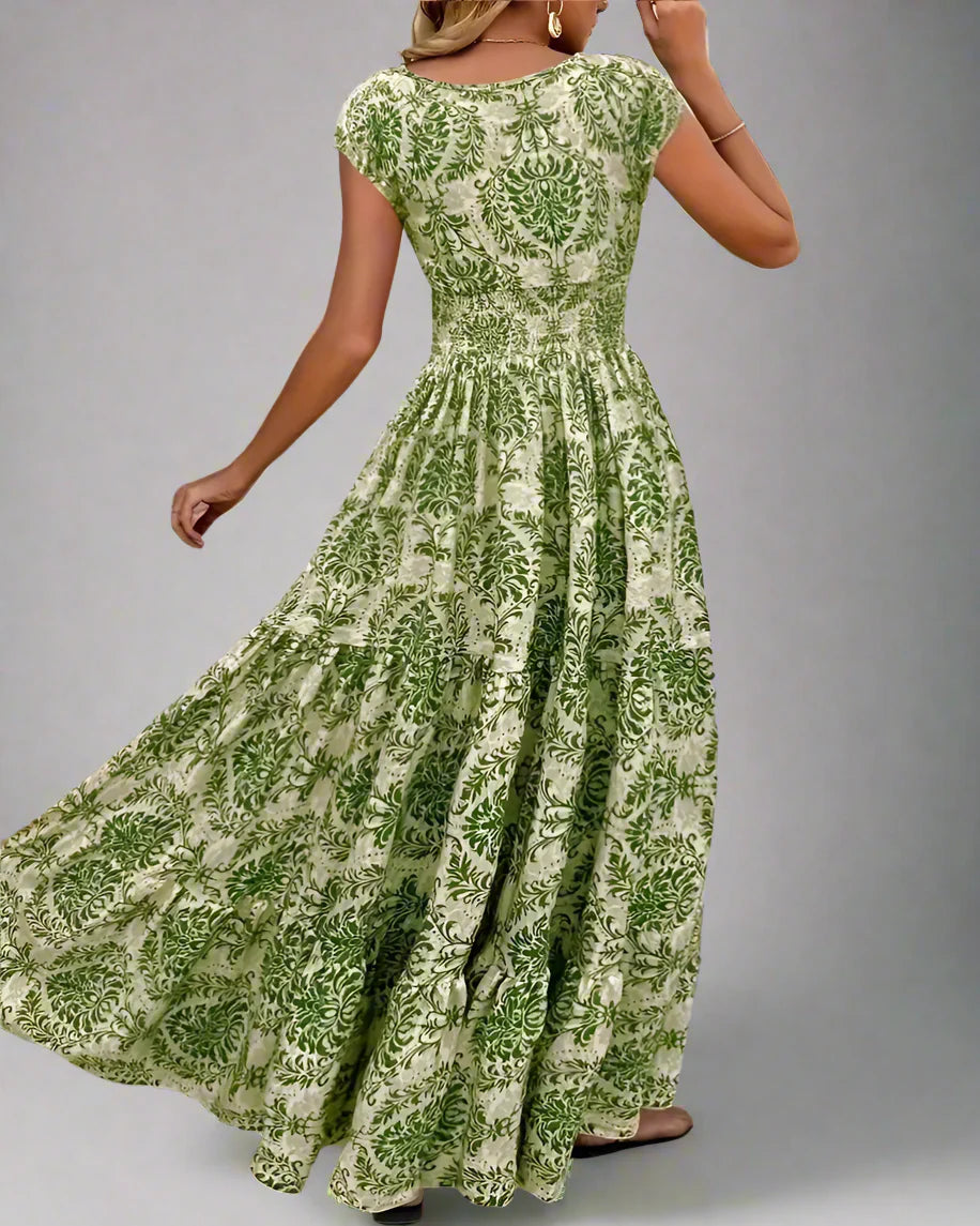 Plus Size Boho Floral Maxi Dress with Ruffled Skirt