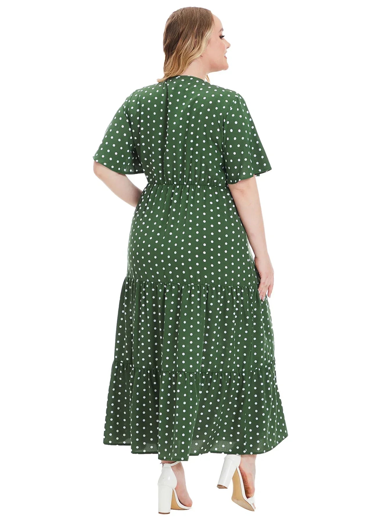 Plus Size Polka Dot V-Neck Boho Maxi Dress