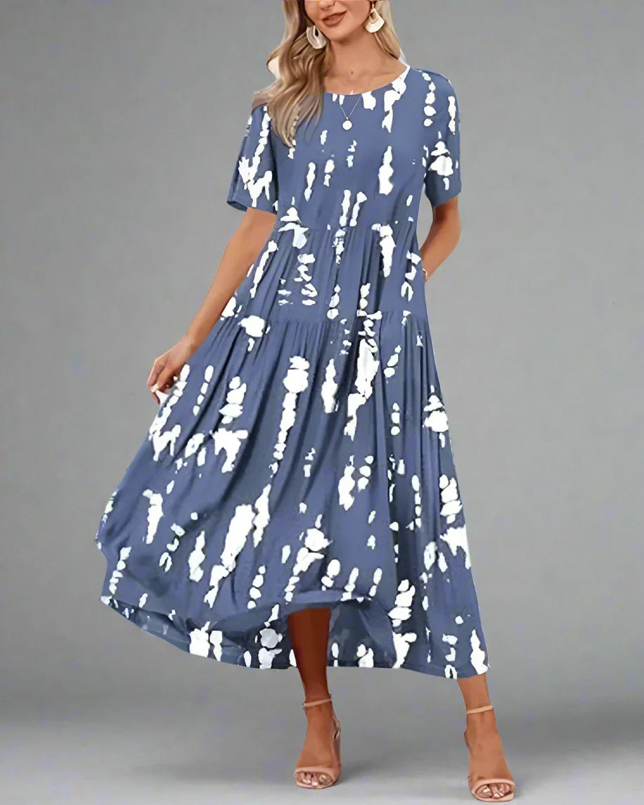 Flowy Printed Maxi Dress – Casual Loose-Fit Long Skirt Dress