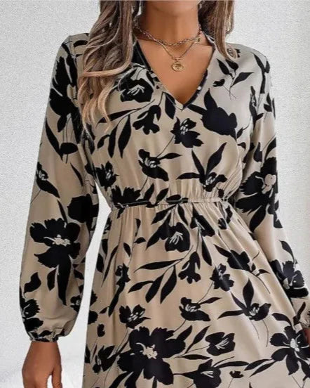 Boho-Inspired Floral Print Maxi Dress Loose Fit Long Sleeves