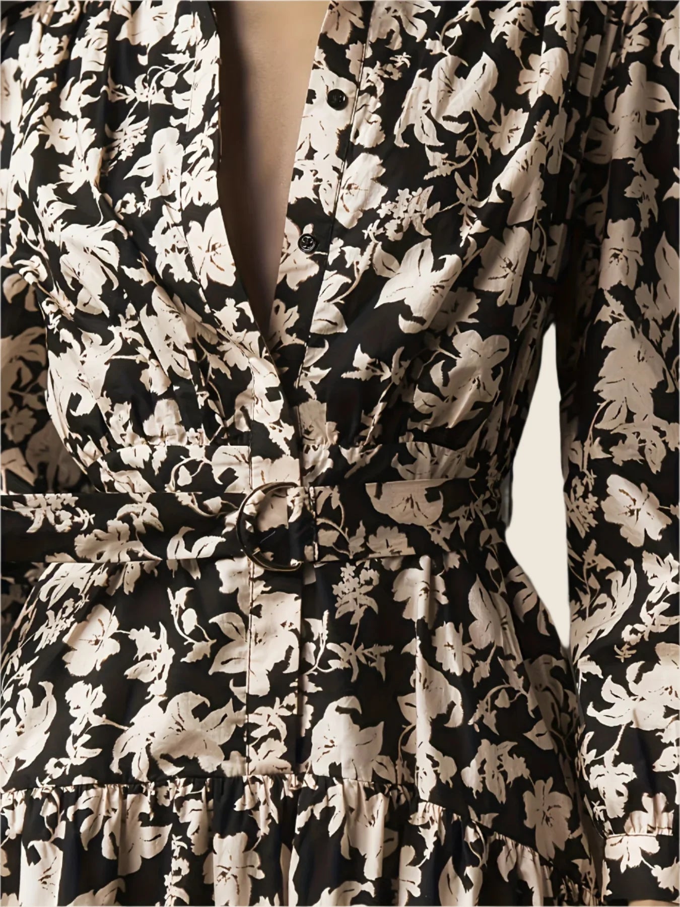 Floral Long Sleeve Shirt Dress with Belt Maxi Dress