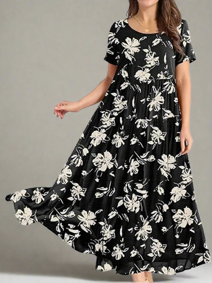 Black Floral Print Maxi Dress – Loose-Fit Long Summer Dress