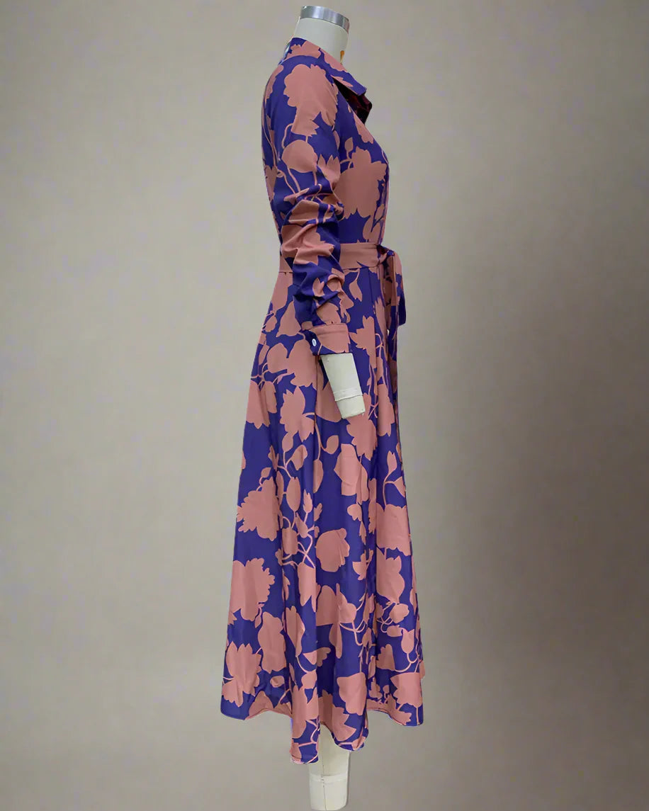Belted Floral Shirt Dress Mid-Length Button-Down Dress