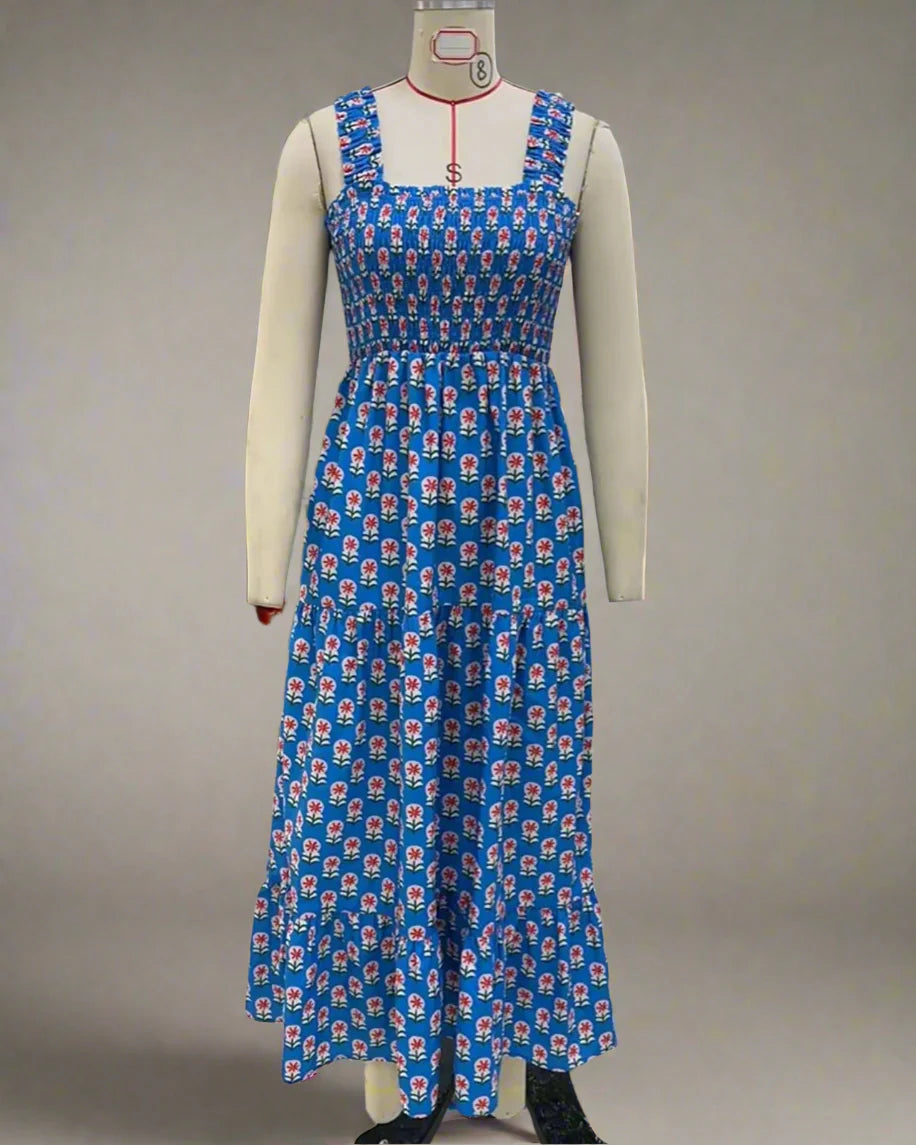 Women’s Floral Tank Dress –  Backless with Pockets