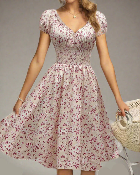 Woman wearing a floral dress outdoors
