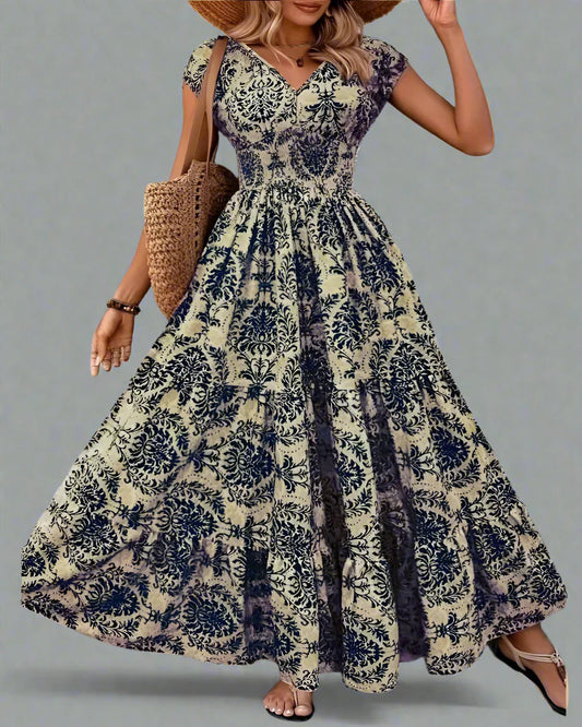 Plus Size Boho Floral Maxi Dress with Ruffled Skirt