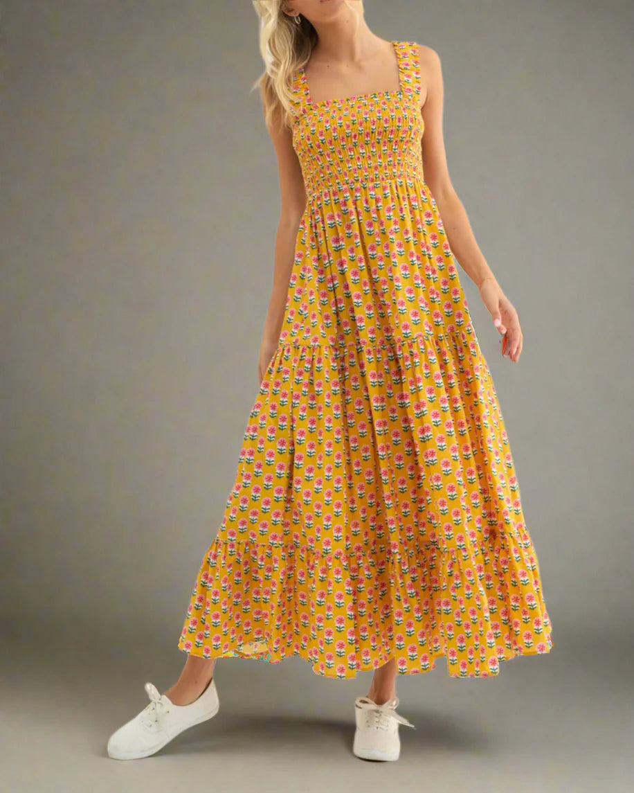 Women’s Floral Tank Dress –  Backless with Pockets