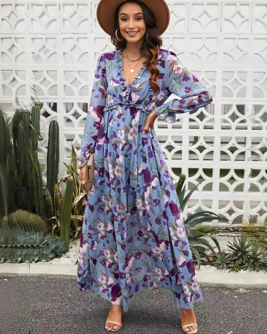Bohemian Knot-Front Tiered Maxi Dress
