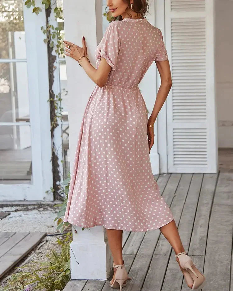 Polka Dot Print Casual Summer Shirt Midi Dress