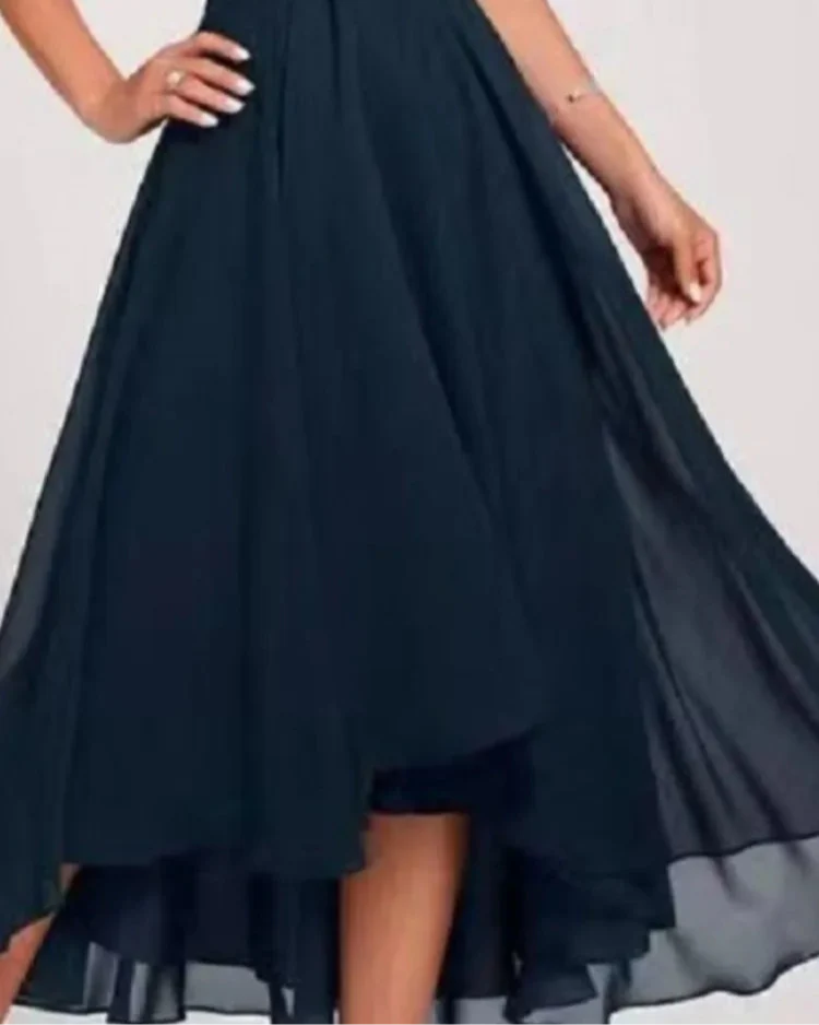 Elegant Chiffon A-Line Dress – V-Neck, Batwing Sleeve