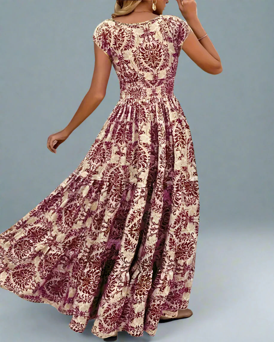 Plus Size Boho Floral Maxi Dress with Ruffled Skirt