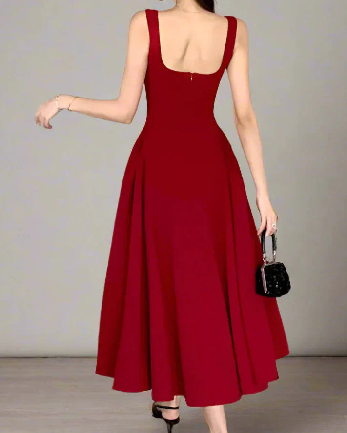 Square Collar Sleeveless A-Line Midi Dress