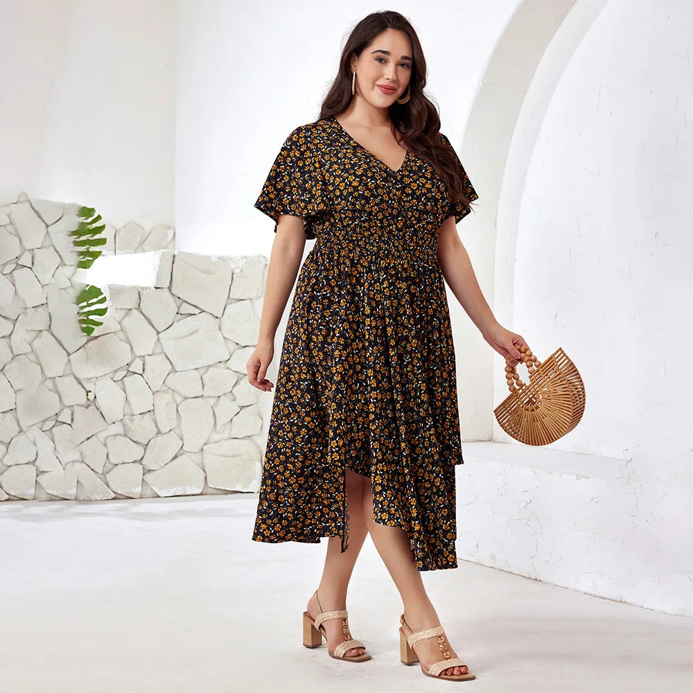Floral Smocked Waist Midi Dress