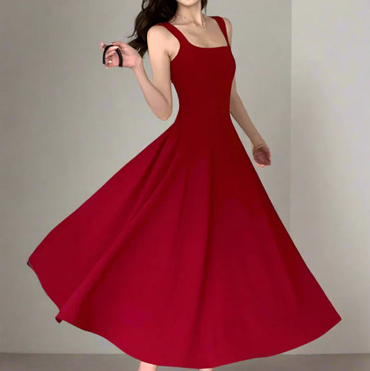 Square Collar Sleeveless A-Line Midi Dress