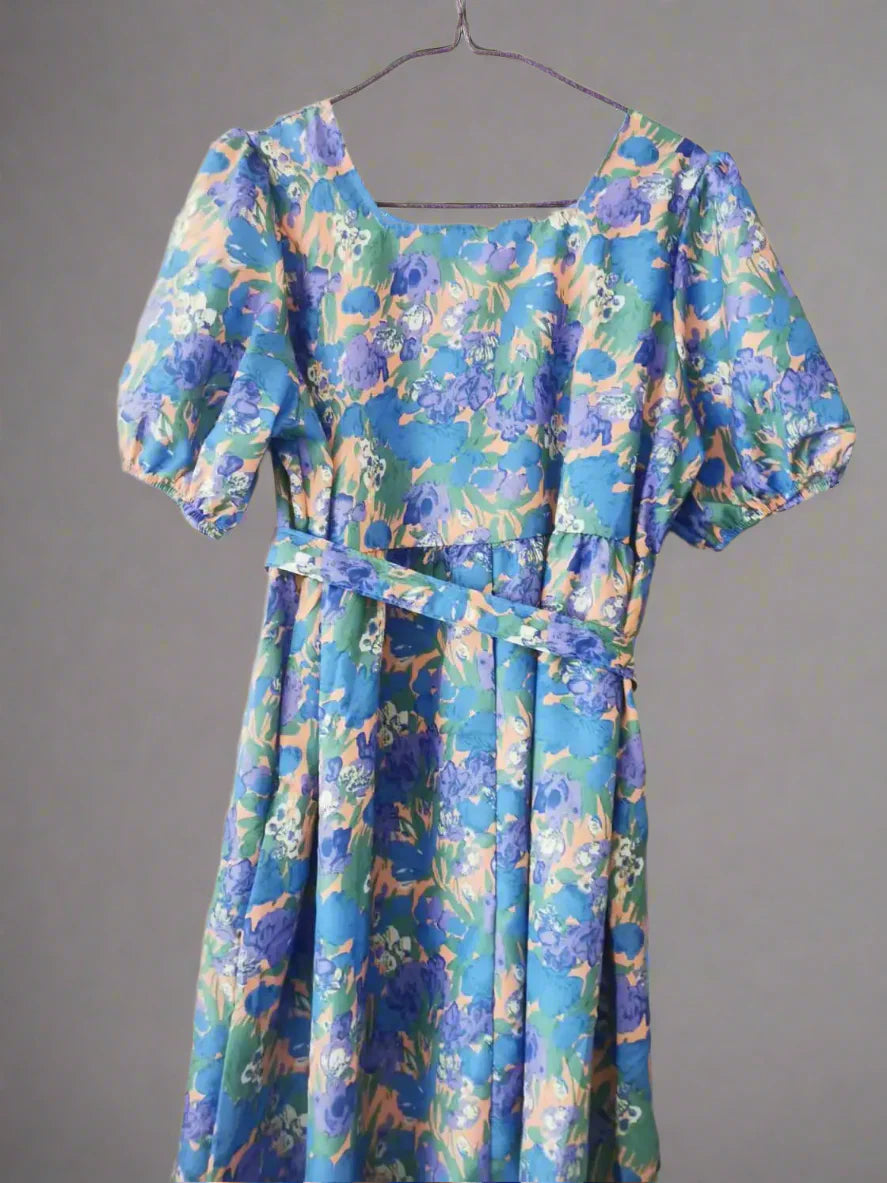 Women’s Chic Floral Long Dress – Casual Puff Sleeves
