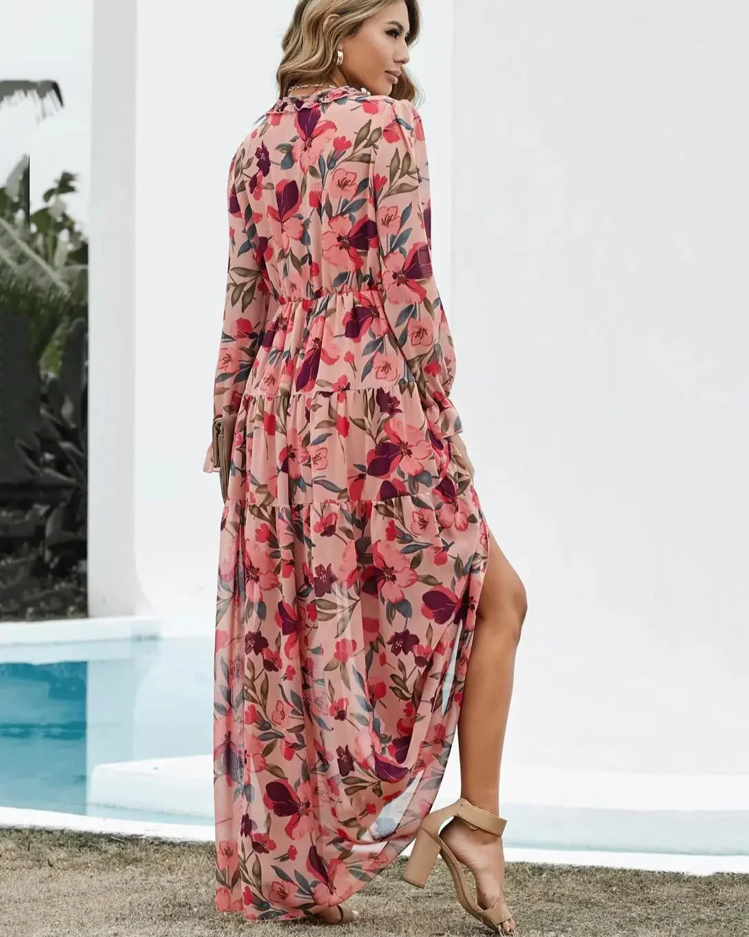 Bohemian Knot-Front Tiered Maxi Dress