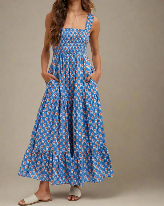 Women’s Floral Tank Dress –  Backless with Pockets