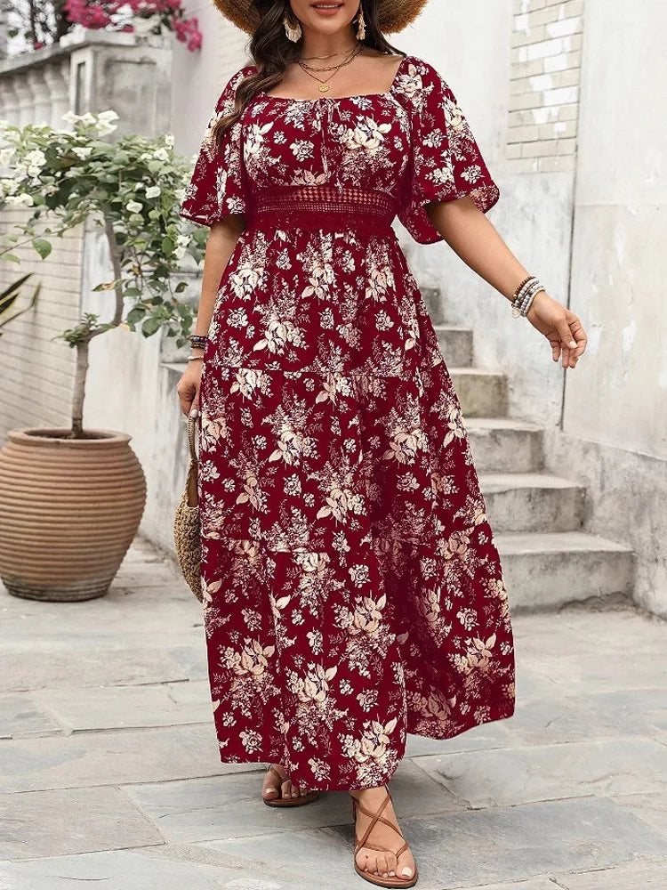Flowy Butterfly Sleeve Tiered Maxi Dress