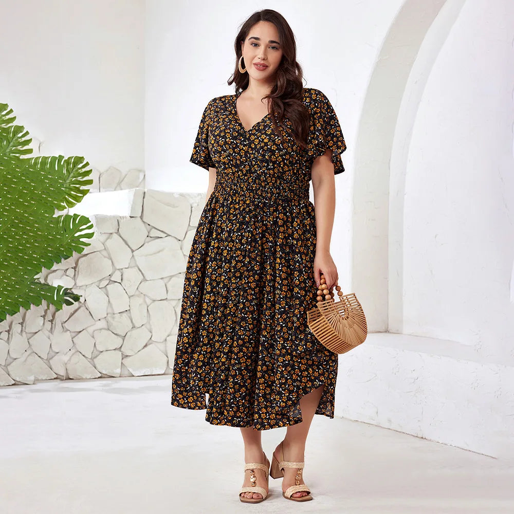Floral Smocked Waist Midi Dress