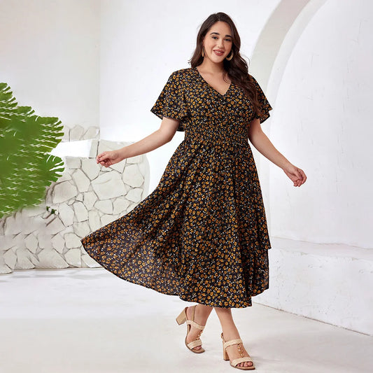 Floral Smocked Waist Midi Dress