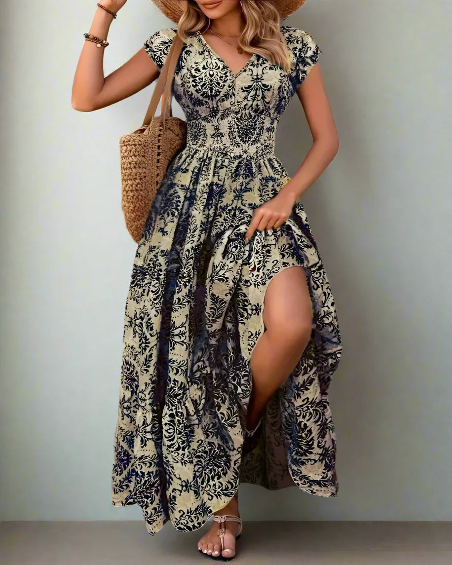 Plus Size Boho Floral Maxi Dress with Ruffled Skirt