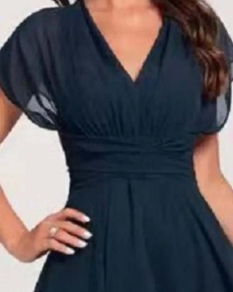Elegant Chiffon A-Line Dress – V-Neck, Batwing Sleeve