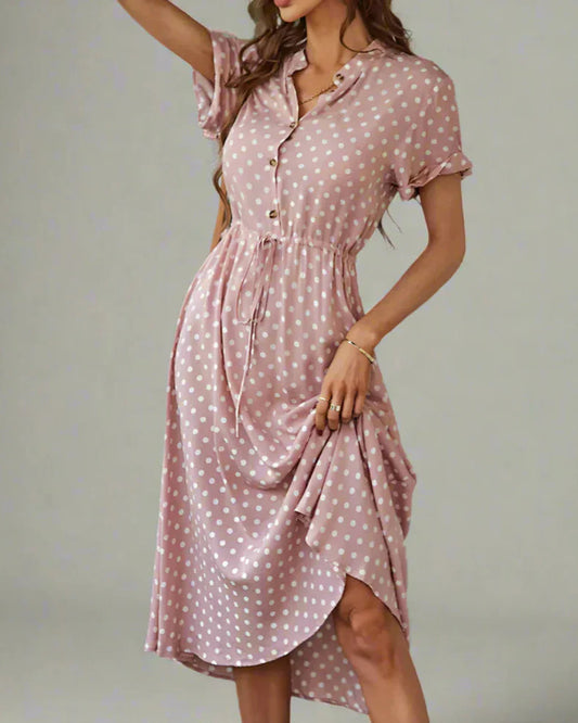 Polka Dot Print Casual Summer Shirt Midi Dress