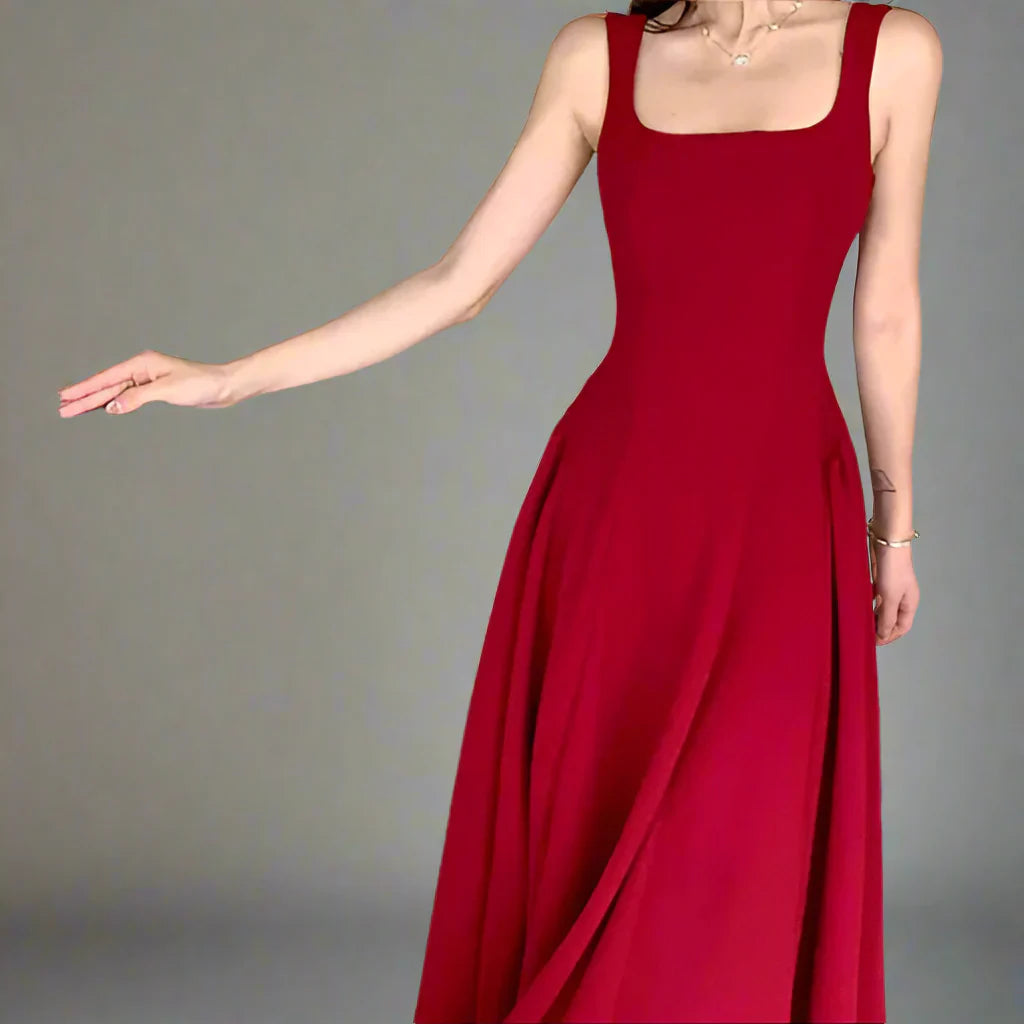 Square Collar Sleeveless A-Line Midi Dress