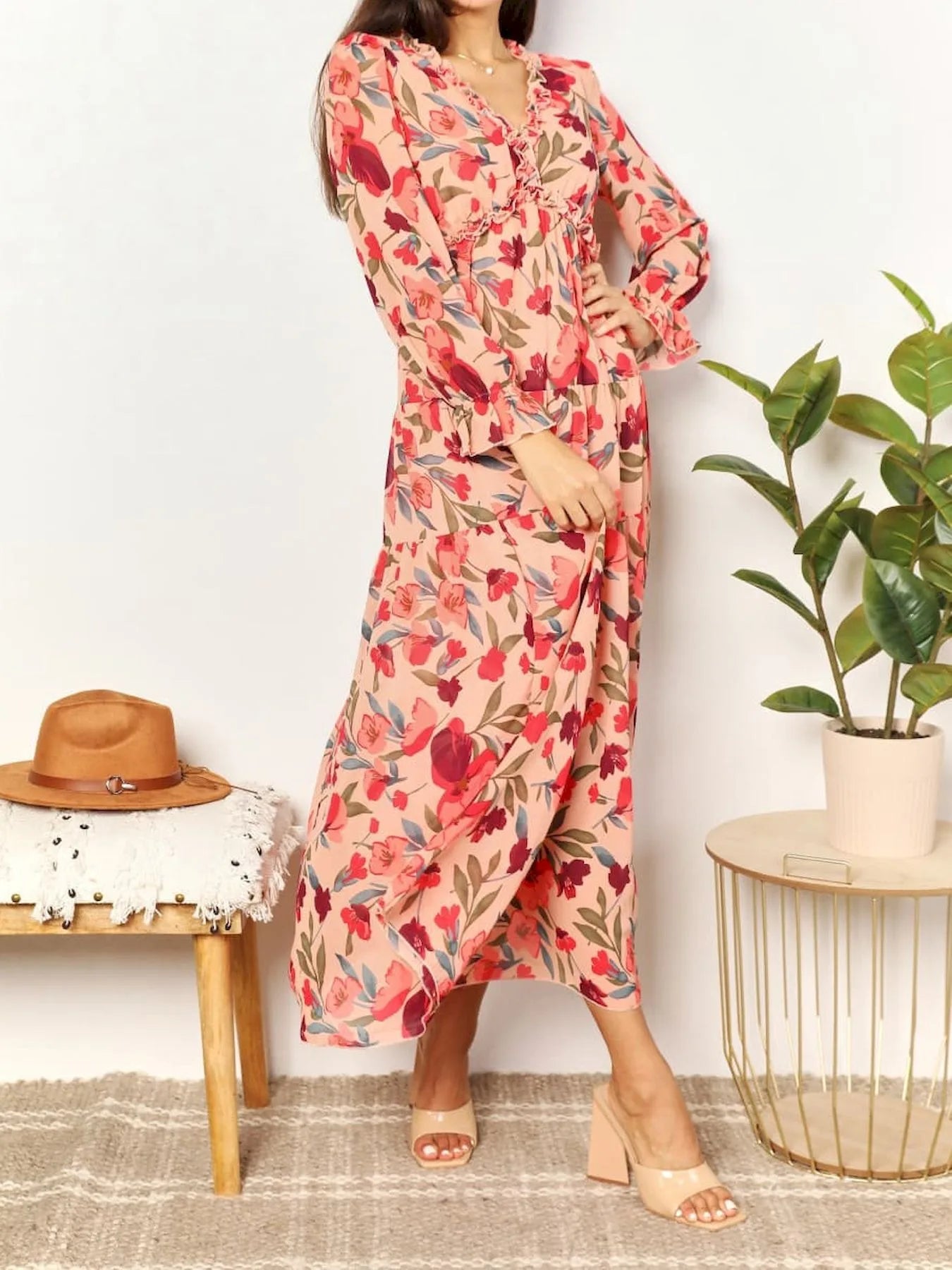 Bohemian Knot-Front Tiered Maxi Dress