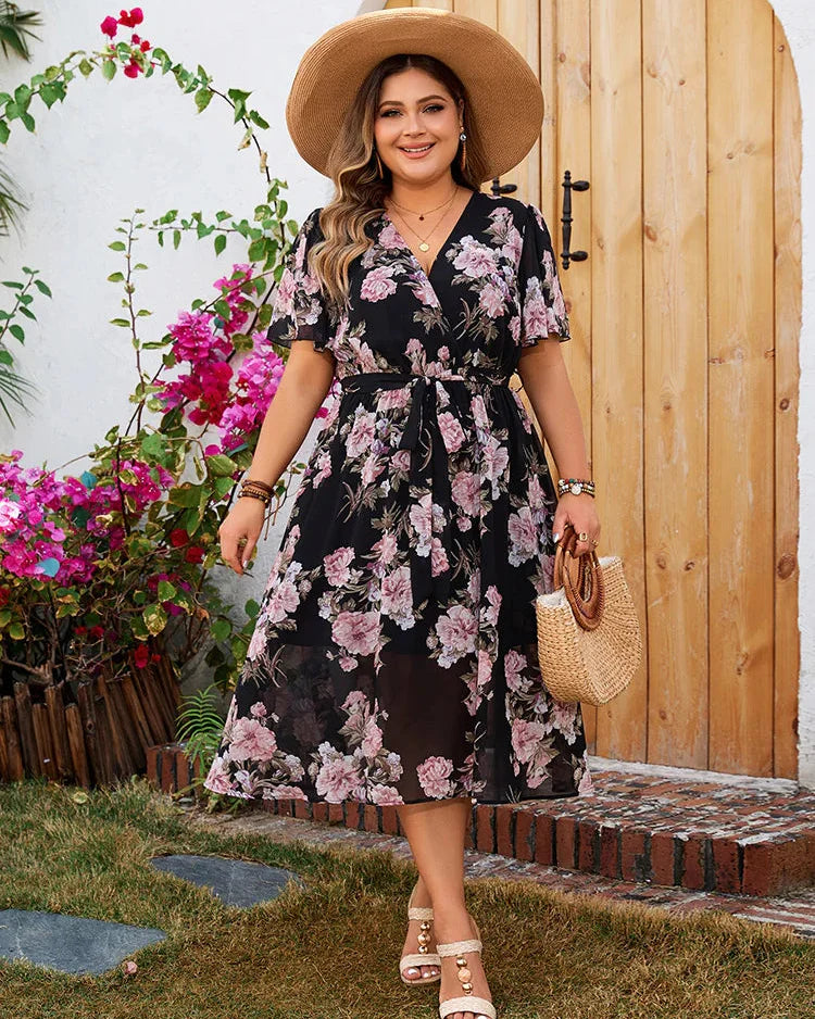 Flowy Short Sleeve Midi Dress