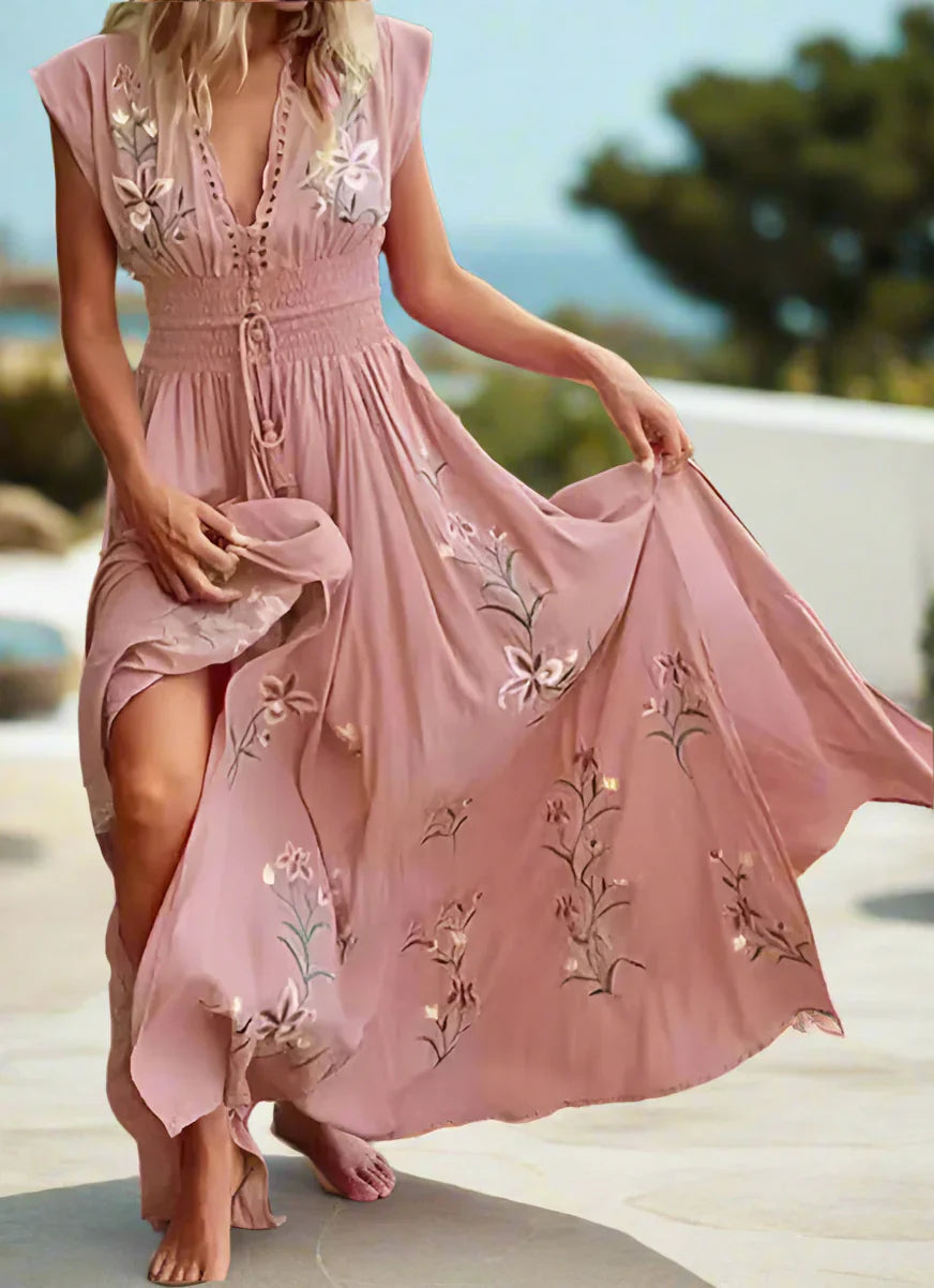 Bohemian Print  V-Neck Sleeveless Maxi Dress