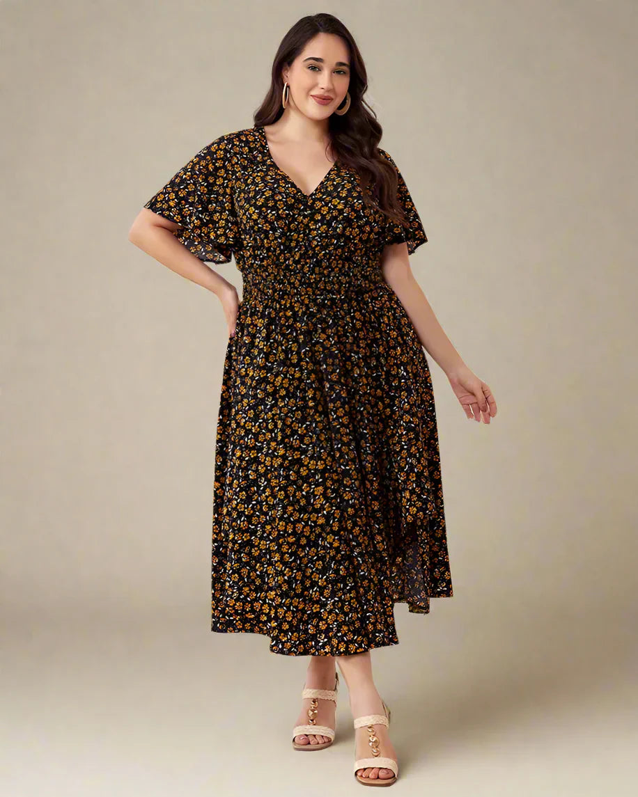 Floral Smocked Waist Midi Dress