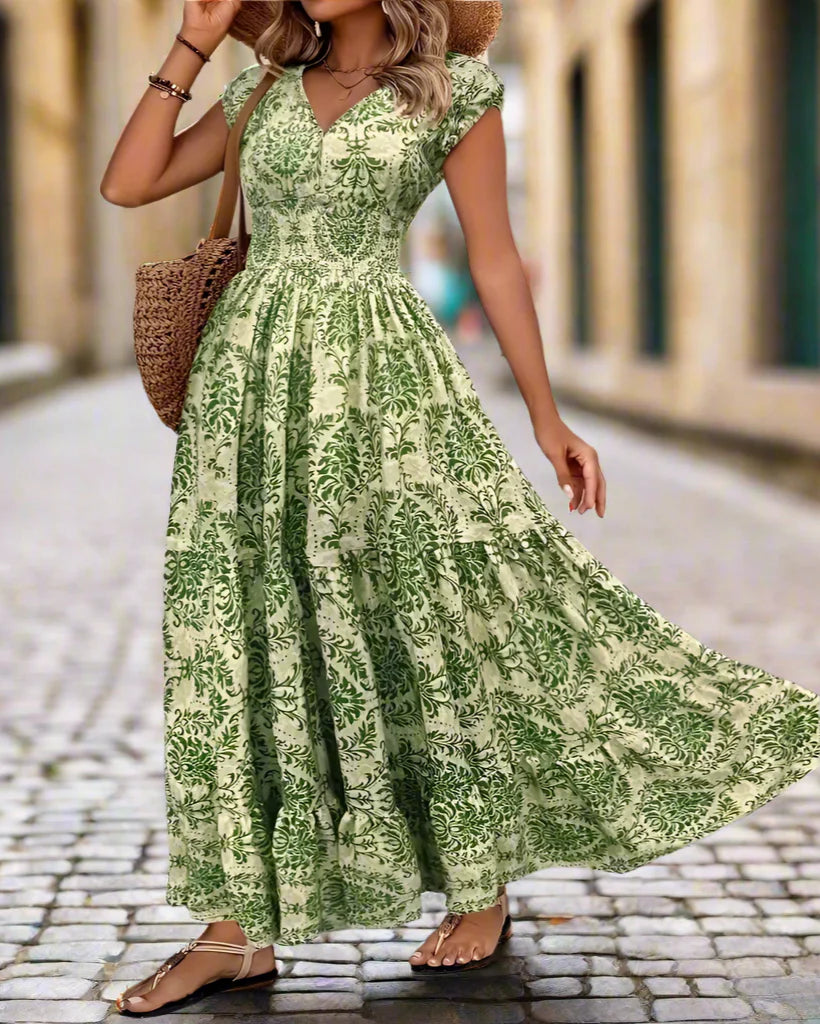 Plus Size Boho Floral Maxi Dress with Ruffled Skirt
